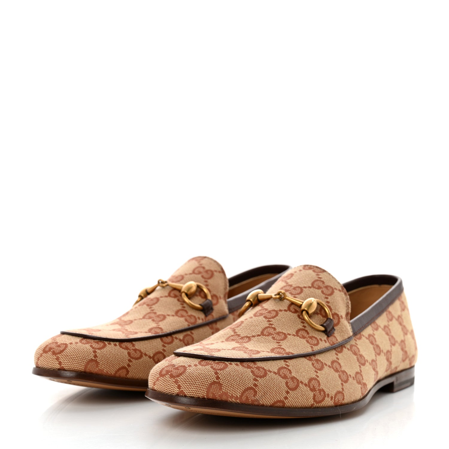Gucci Canvas GG Monogram Horsebit Mens Jordaan Loafers 6.5 Beige Ruggine Light Brown 3 of 9