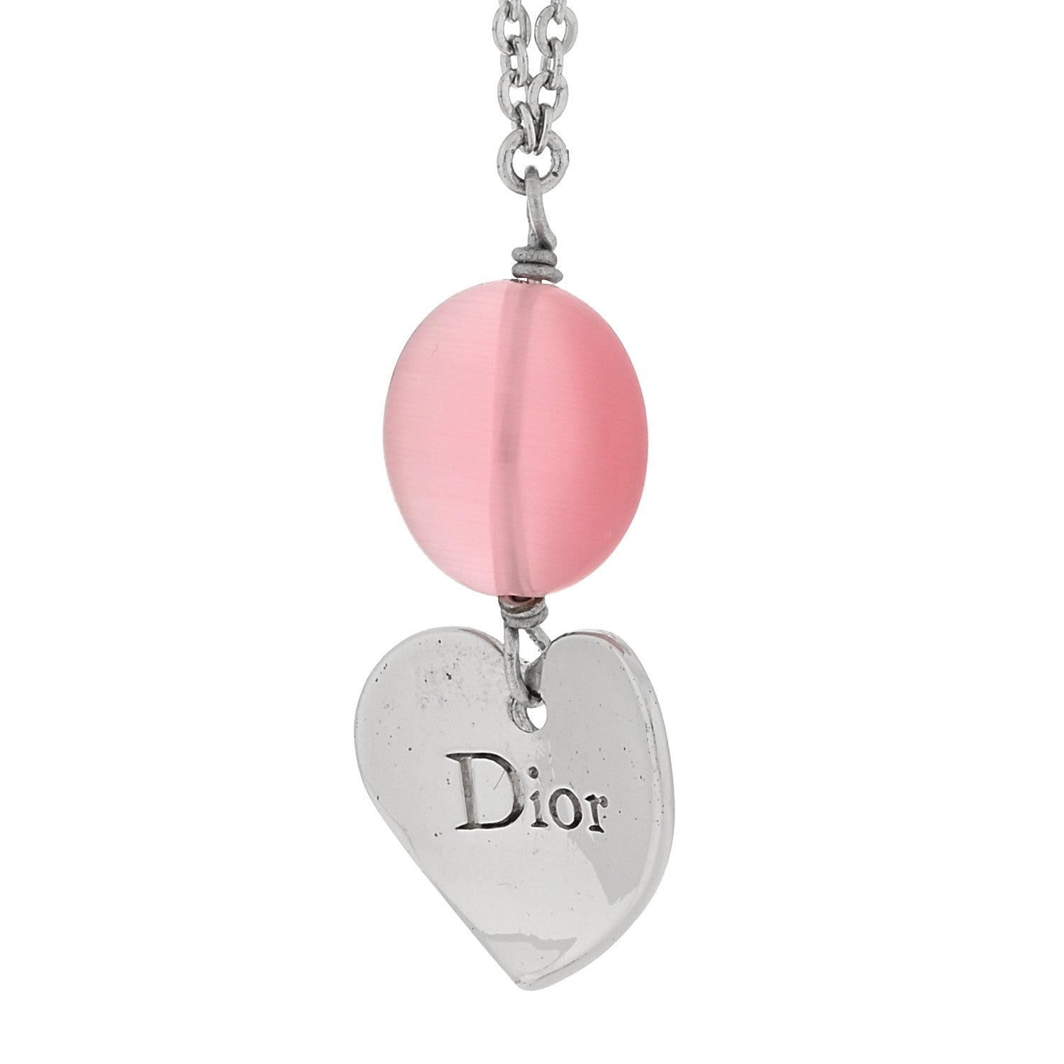 Christian Dior Metal Crystal Heart Charm Bracelet Silver Pink 4 of 4