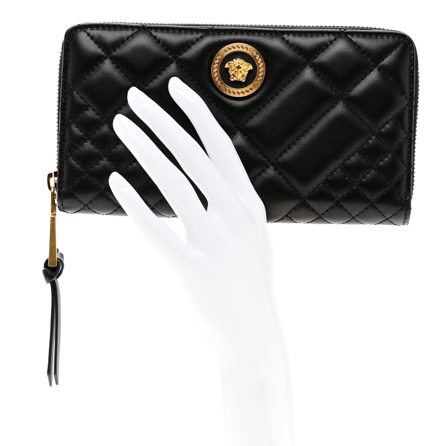 Nappa Quilted Icon Zip Around Wallet Black