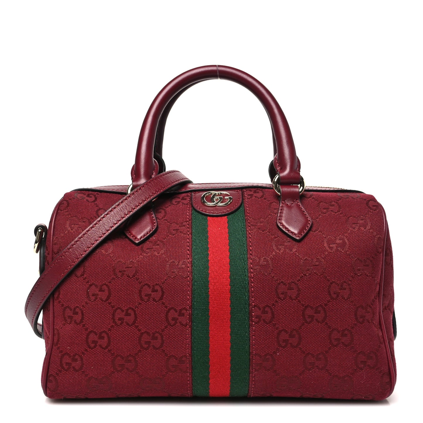 GG Monogram Textured Dollar Calfskin Web Small Ophidia Top Handle Bowler Bag Rosso Ancora