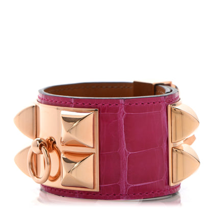Hermes Shiny Alligator Collier de Chien CDC Bracelet T2 Rose Extreme 1 of 8