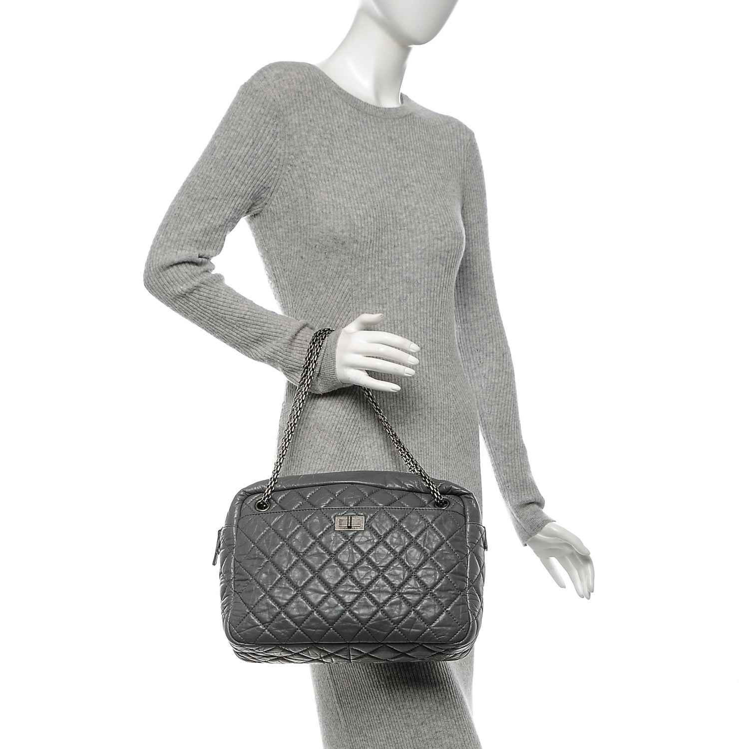 Chanel Aged Calfskin Quilted Large Reissue Camera Case Grey 2 of 7
