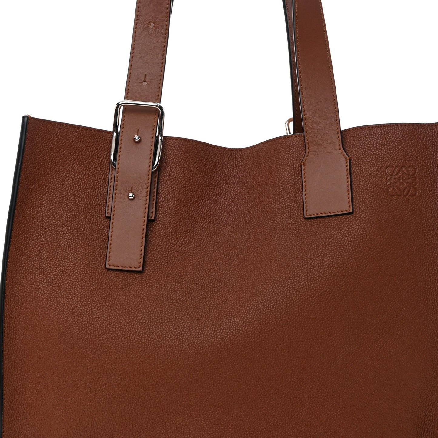 Grained Calfskin Buckle Tote Brown