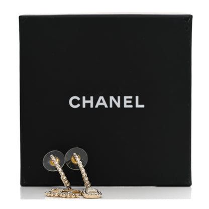 Chanel Crystal Pearl CC Perfume Bottle Drop Hoop Earrings Gold 6 of 6