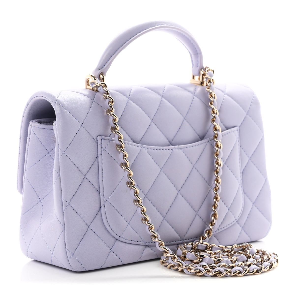 Lambskin Quilted Mini Top Handle Rectangular Flap Light Purple