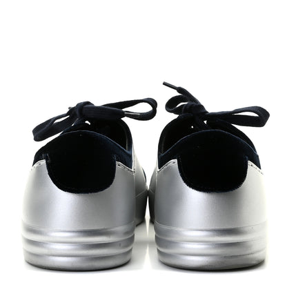 Chanel Calfskin Velvet Womens CC Sneakers 37.5 Navy 5 of 13