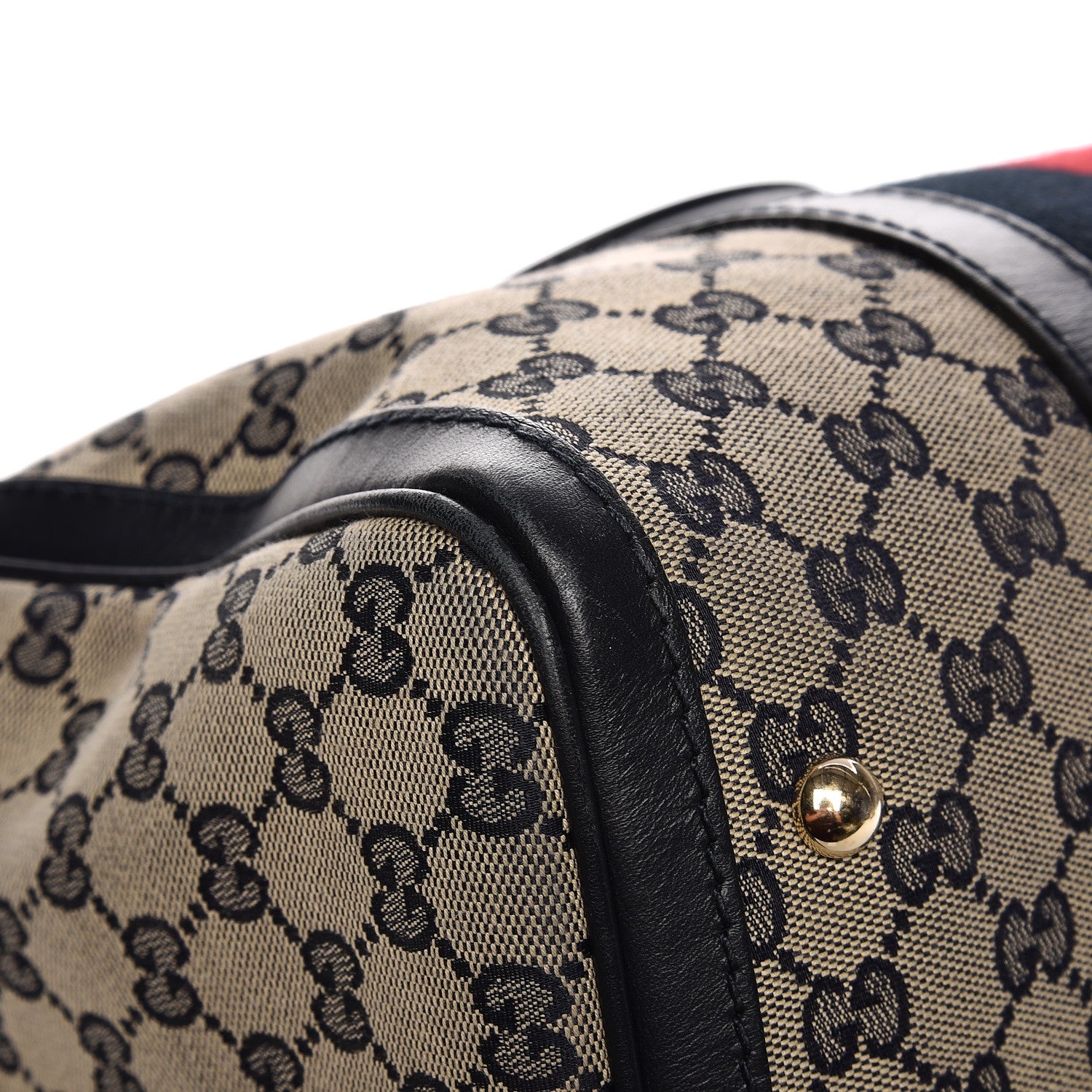 Gucci Monogram Selleria Calfskin Vintage Web Medium Boston Beige Blue 15 of 23