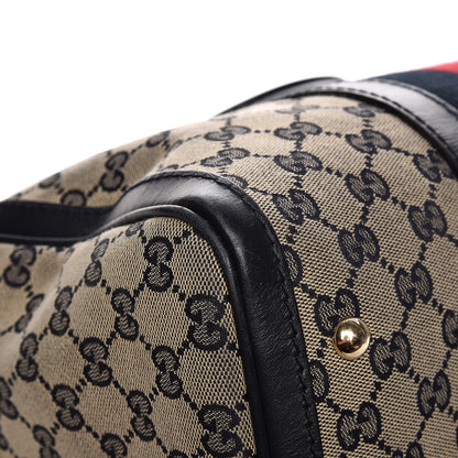 Gucci Monogram Selleria Calfskin Vintage Web Medium Boston Beige Blue 15 of 23