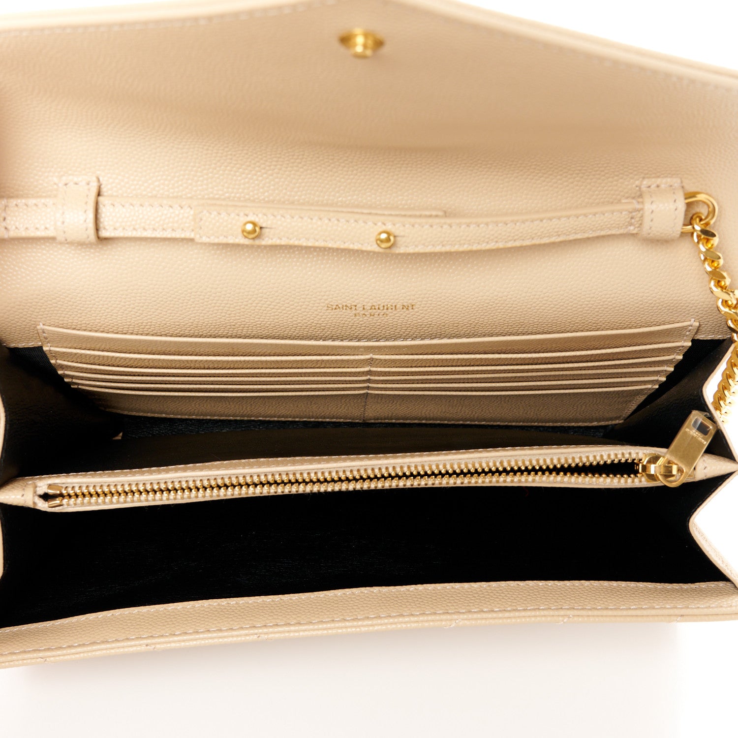 Saint Laurent Grain De Poudre Matelasse Chevron Monogram Chain Wallet Nude Powder 5 of 9