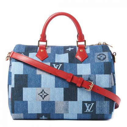 Louis Vuitton Denim Damier Monogram Patchwork Speedy Bandouliere 30 Blue Rouge 1 of 9