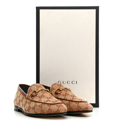 Gucci Canvas GG Monogram Horsebit Womens Jordaan Loafers 37 Beige Ruggine Rust 9 of 9