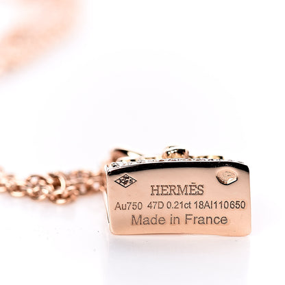 Hermes 18K Rose Gold Diamond Kelly Amulette Pendant Necklace 4 of 7