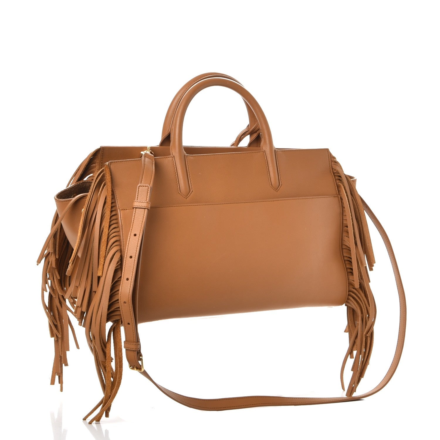 Saint Laurent Calfskin Small Rive Gauche Fringe Tote Tan 3 of 7
