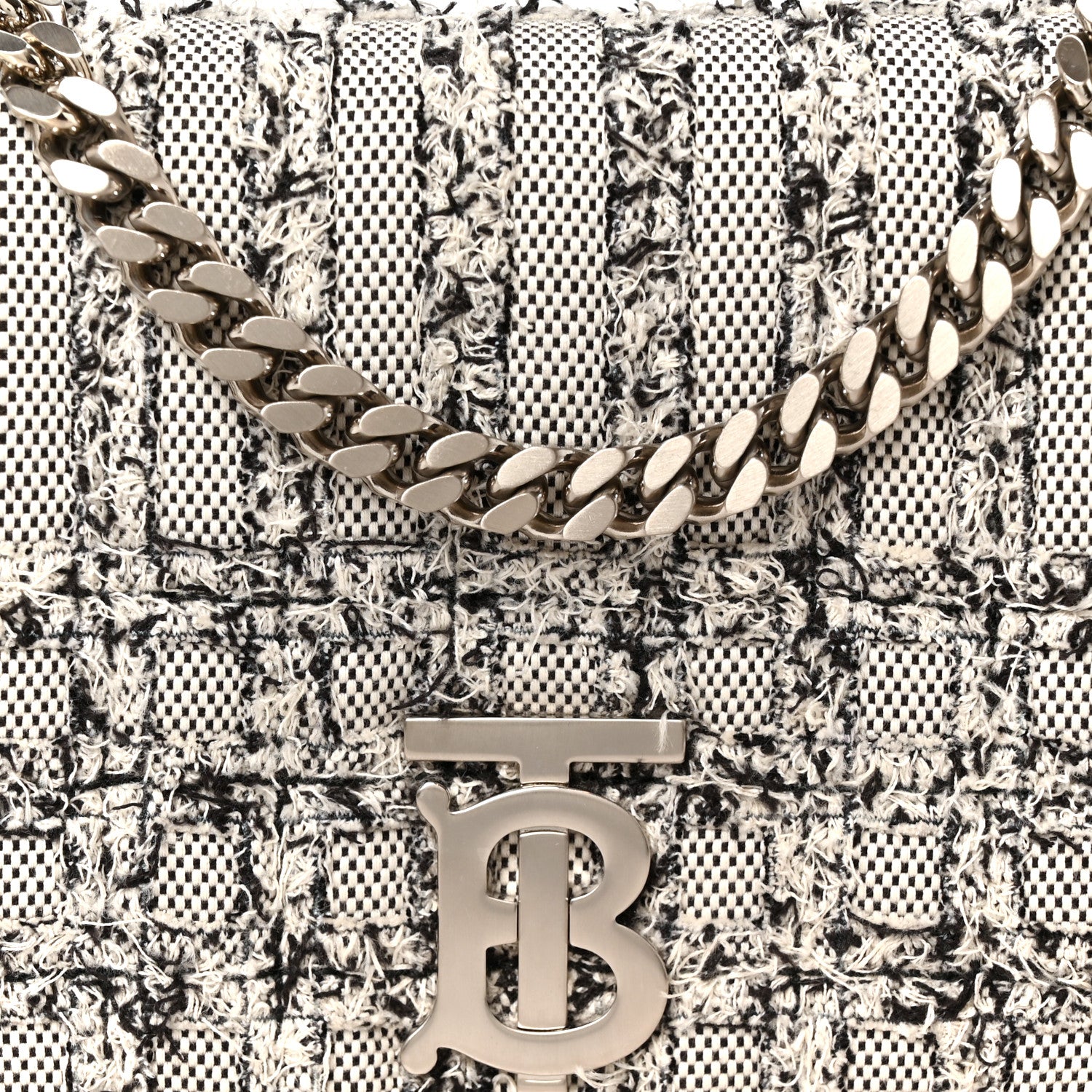 Burberry Lambskin Needle Punch Quilted Check Small Lola Bag White Black 8 of 10