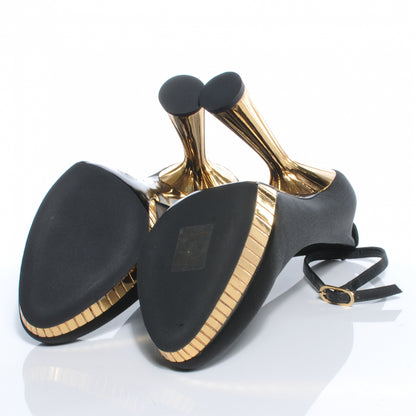 Chanel Satin Plateau Pumps 40 Black Gold 5 of 8