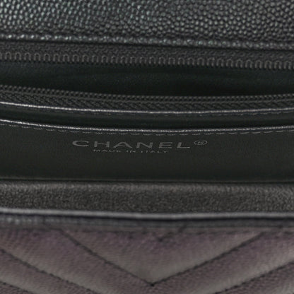 Chanel Iridescent Caviar Chevron Quilted Mini Rectangular Flap Black 6 of 10