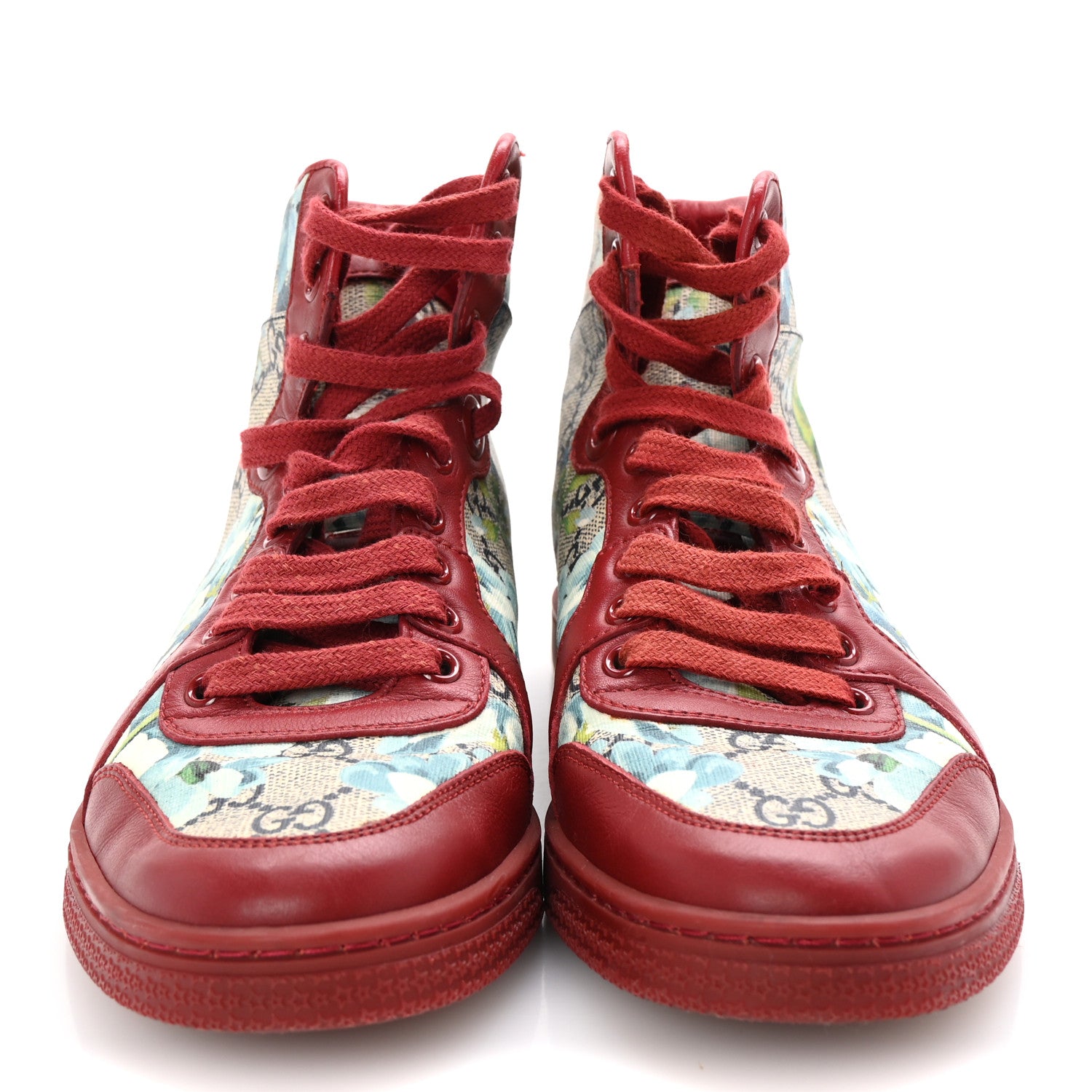 Gucci GG Supreme Monogram Blooms Womens High Top Sneakers 36.5 Beige Blue Navy Red 3 of 9