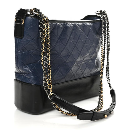 Chanel Aged Calfskin Quilted Large Gabrielle Hobo Navy Black 3 of 10