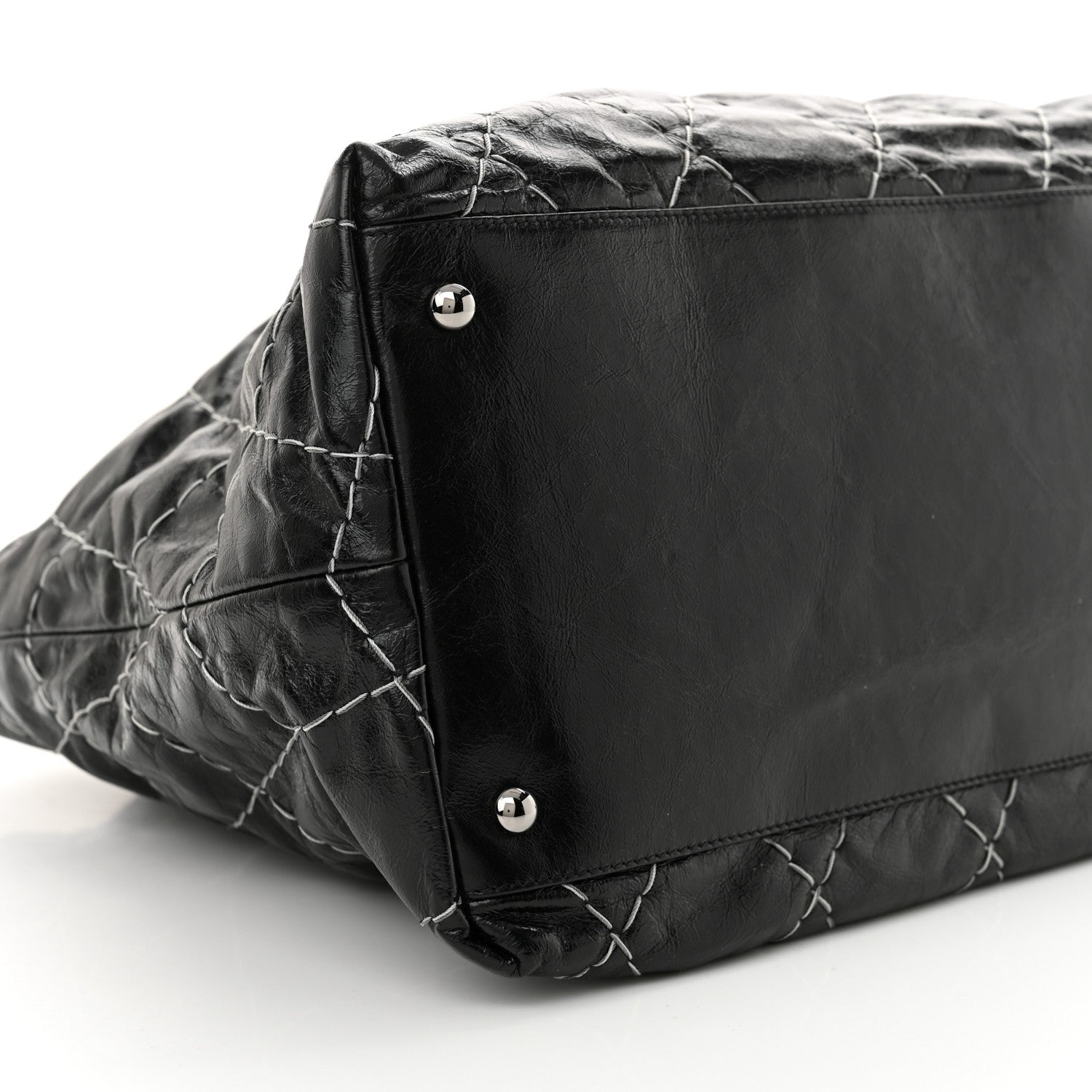 Chanel Glazed Goatskin Double Contrast Stitch Tote Black Black Black 10 of 12