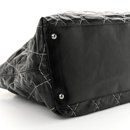 Chanel Glazed Goatskin Double Contrast Stitch Tote Black Black Black 10 of 12