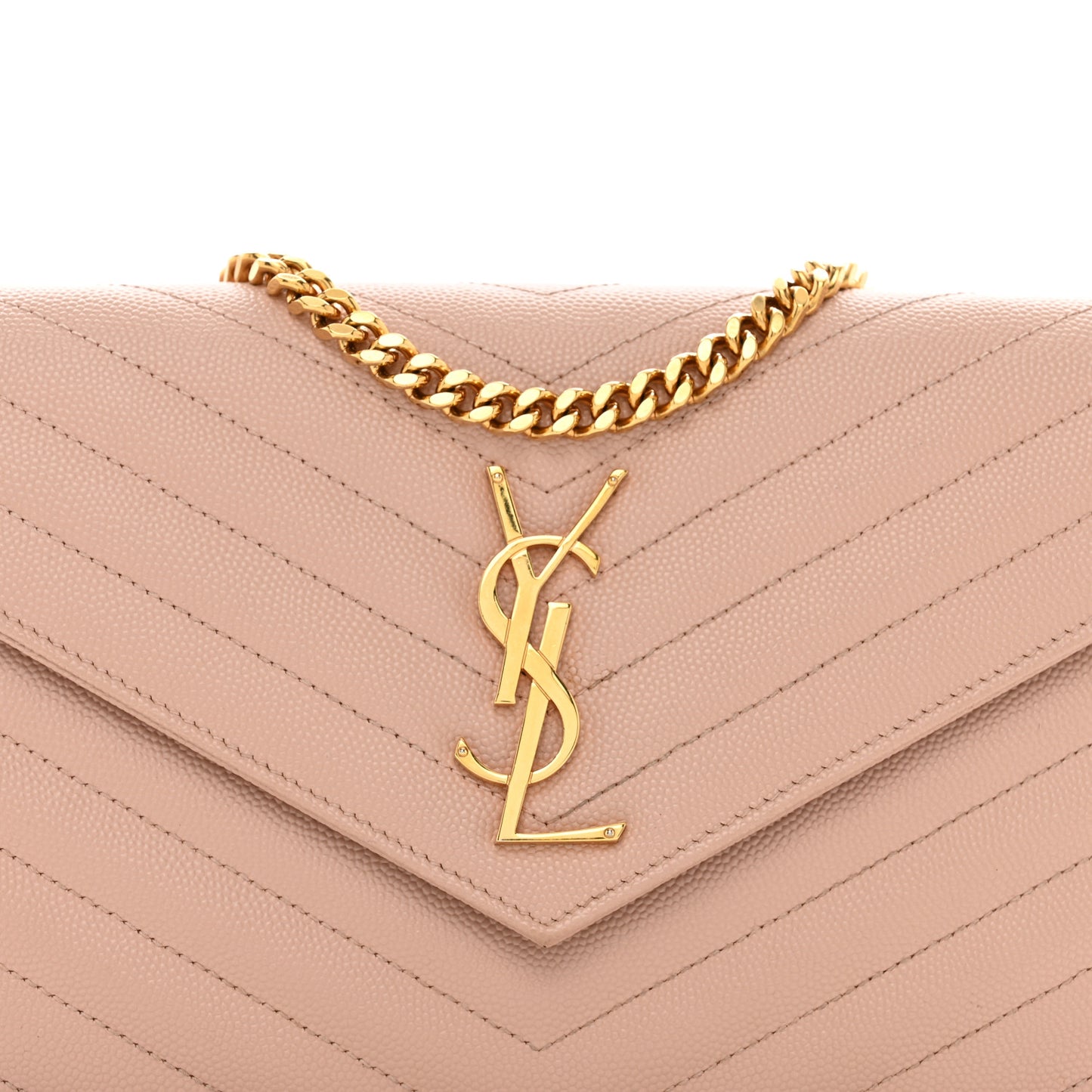 Grain De Poudre Matelasse Chevron Monogram Chain Wallet Pale Pink