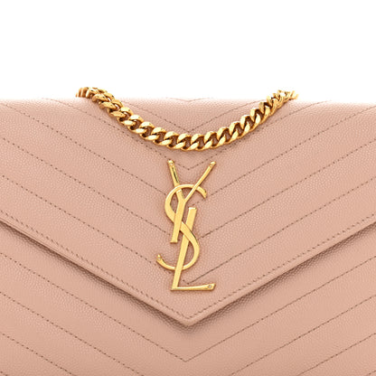 Saint Laurent Grain De Poudre Matelasse Chevron Monogram Chain Wallet Pale Pink 6 of 12