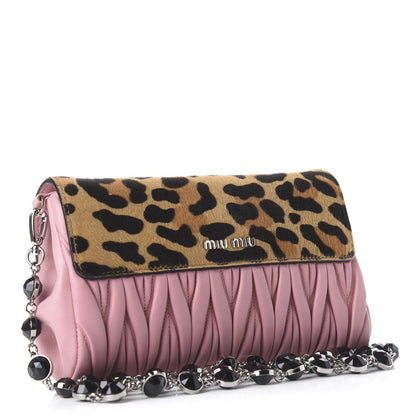 Miu Miu Cavallino Calf Hair Leopard Print Nappa Matelasse Crystal Chain Shoulder Bag Rosa Miele 3 of 11