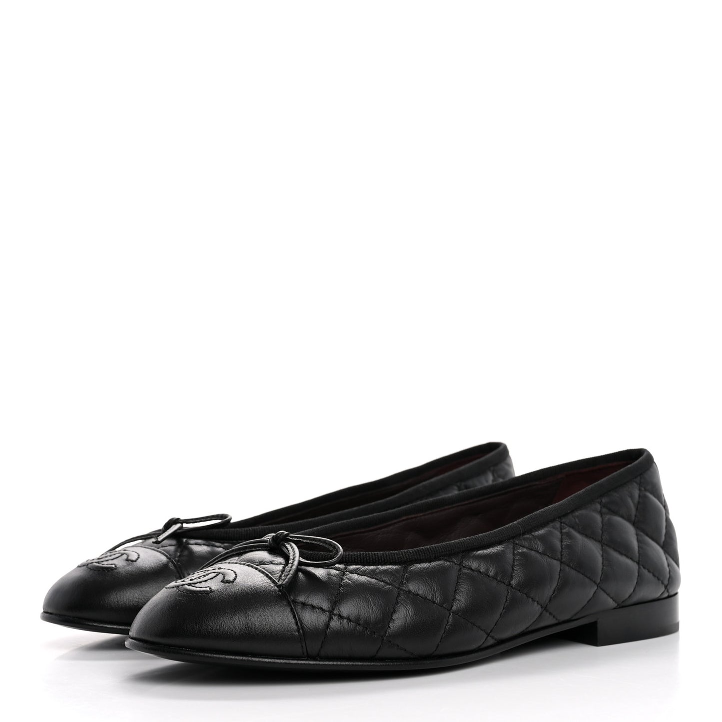 Aged Calfskin Quilted CC Cap Toe Ballerina Flats 36.5 Black