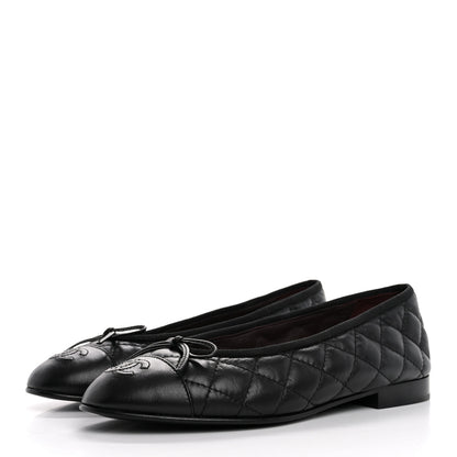 Chanel Aged Calfskin Quilted CC Cap Toe Ballerina Flats 36.5 Black 4 of 11