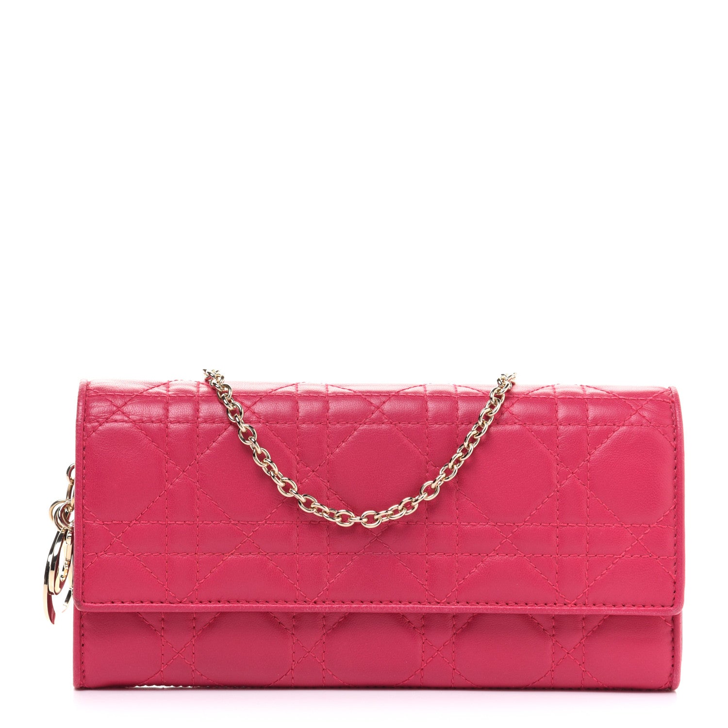 Christian Dior Lambskin Cannage Lady Dior Rendezvous Wallet On Chain Fuchsia 1 of 12