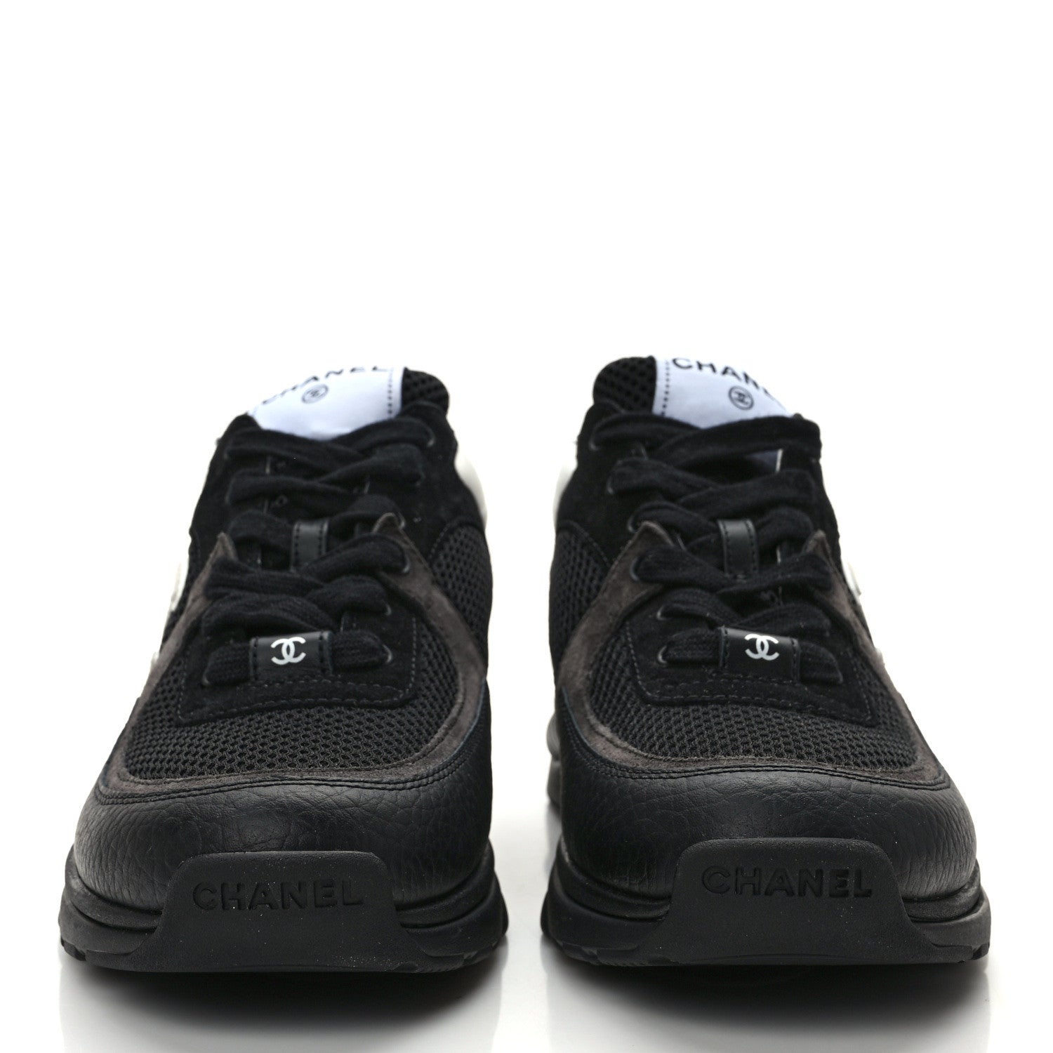 Chanel Mesh Suede Grained Calfskin Womens CC Sneakers 39 Black White 2 of 9