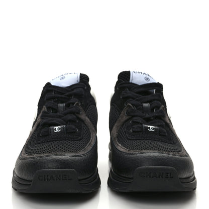 Chanel Mesh Suede Grained Calfskin Womens CC Sneakers 39 Black White 2 of 9