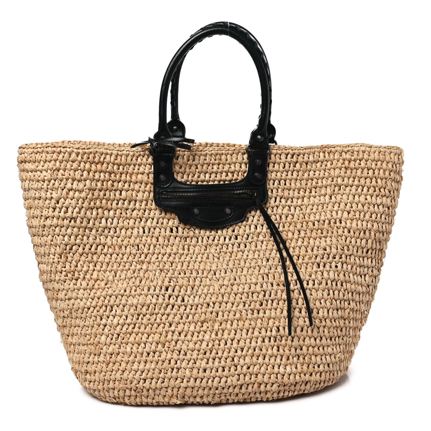 Raffia Woven Large Panier Tote Natural Black