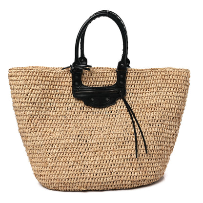 Balenciaga Raffia Woven Large Panier Tote Natural Black 1 of 10