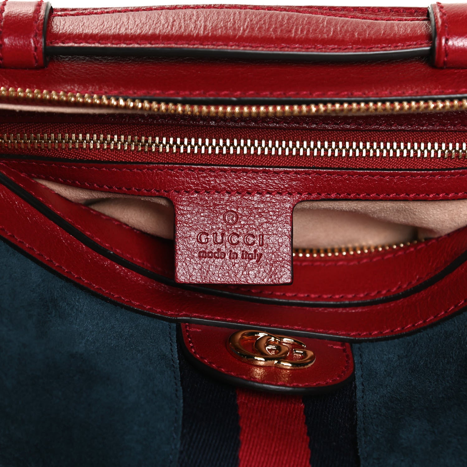 Gucci Suede Calfskin Web Small Ophidia Top Handle Shoulder Bag New Blue Romantic Cherry 7 of 14