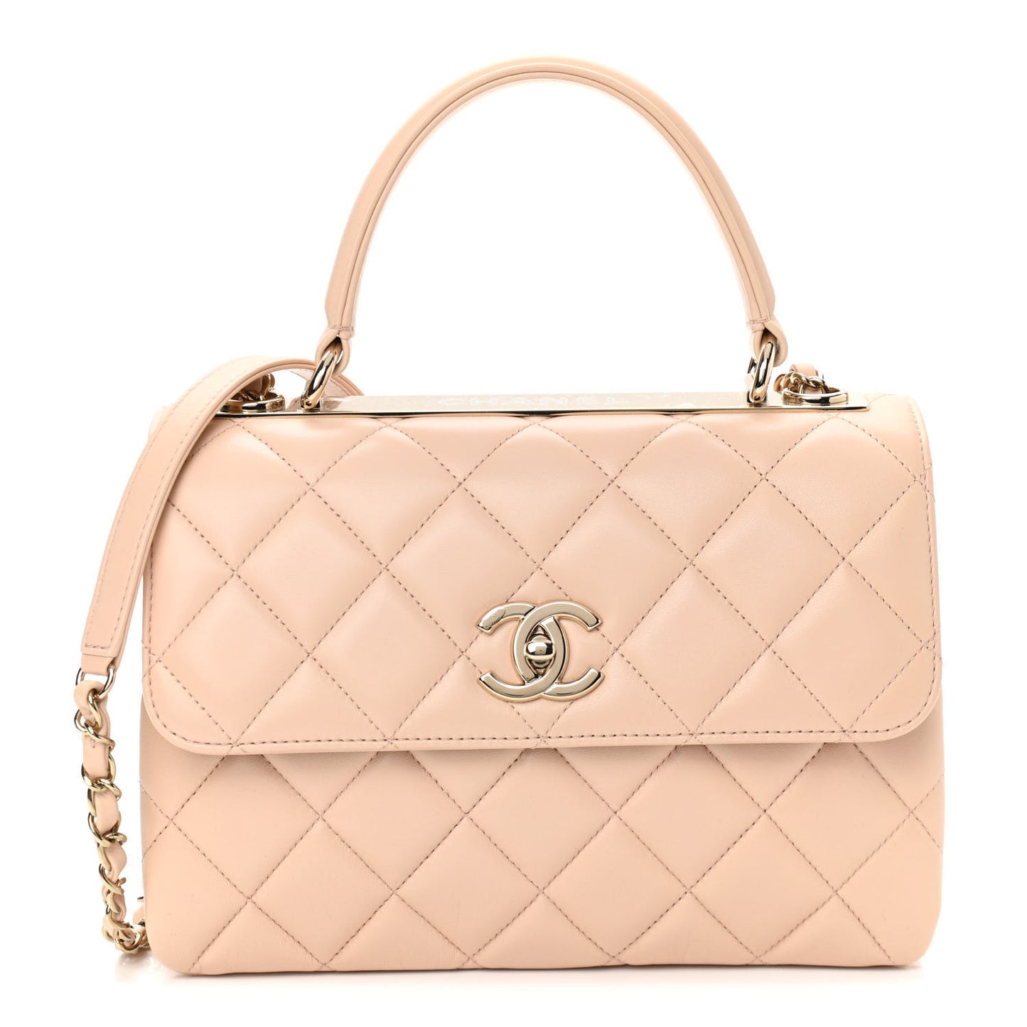 Lambskin Quilted Small Trendy CC Dual Handle Flap Bag Light Beige