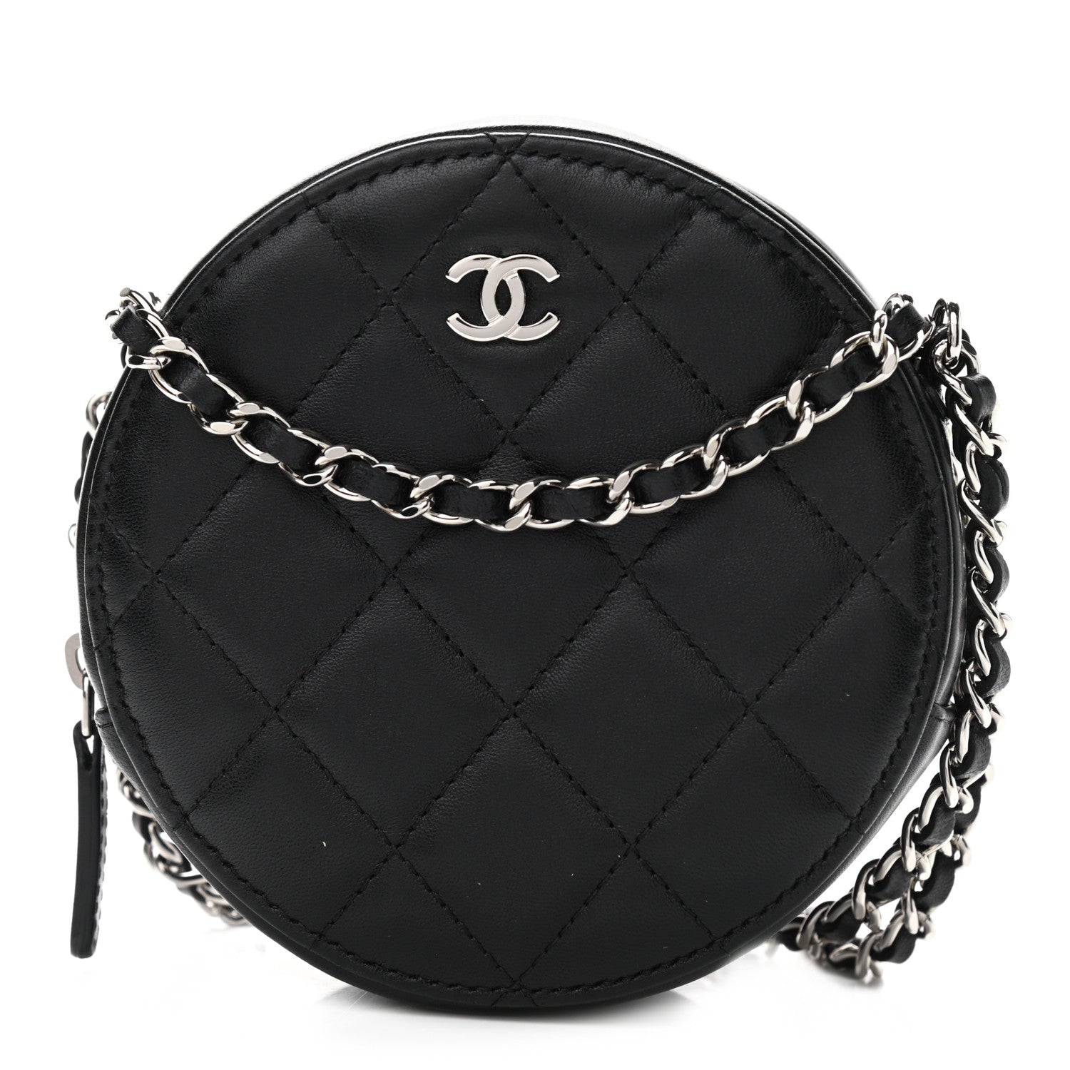 Chanel Lambskin Quilted Round Clutch With Chain Black 1 of 10