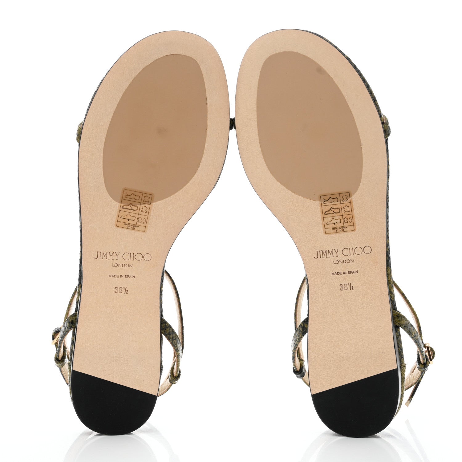 Jimmy Choo Calfskin Snakeskin Embossed Alodie Flat Sandals 38.5 Dark Olive 6 of 8