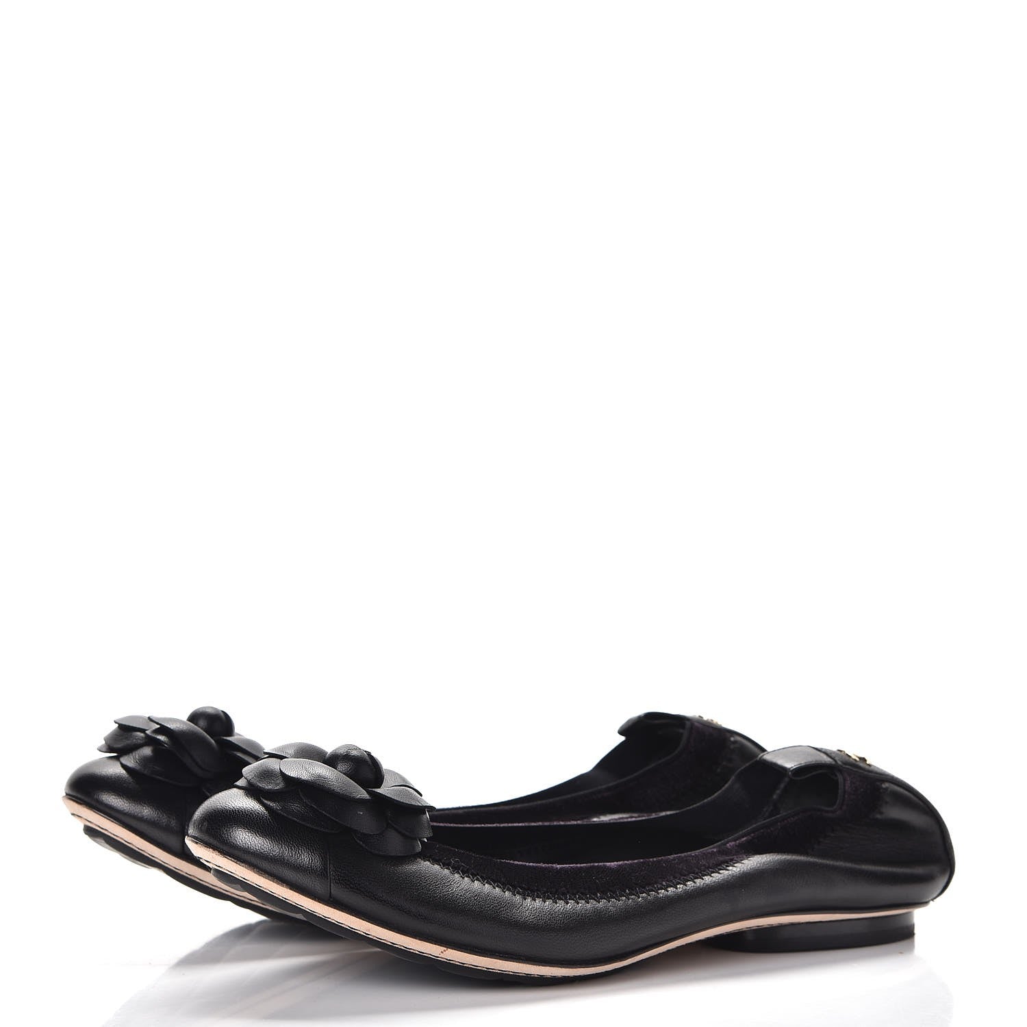 Chanel Lambskin Suede Camellia Cap Toe Ballerina Flats 37 Black 3 of 8