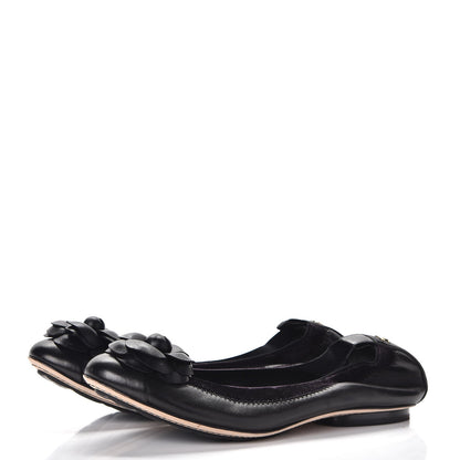 Chanel Lambskin Suede Camellia Cap Toe Ballerina Flats 37 Black 3 of 8