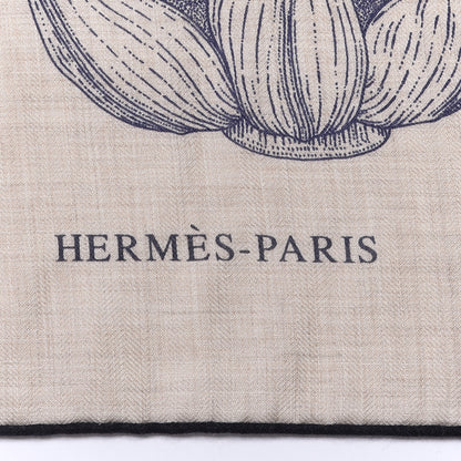Hermes Cashmere Silk Index Palmarum Finesse Shawl 140 Naturel Bleu 2 of 5