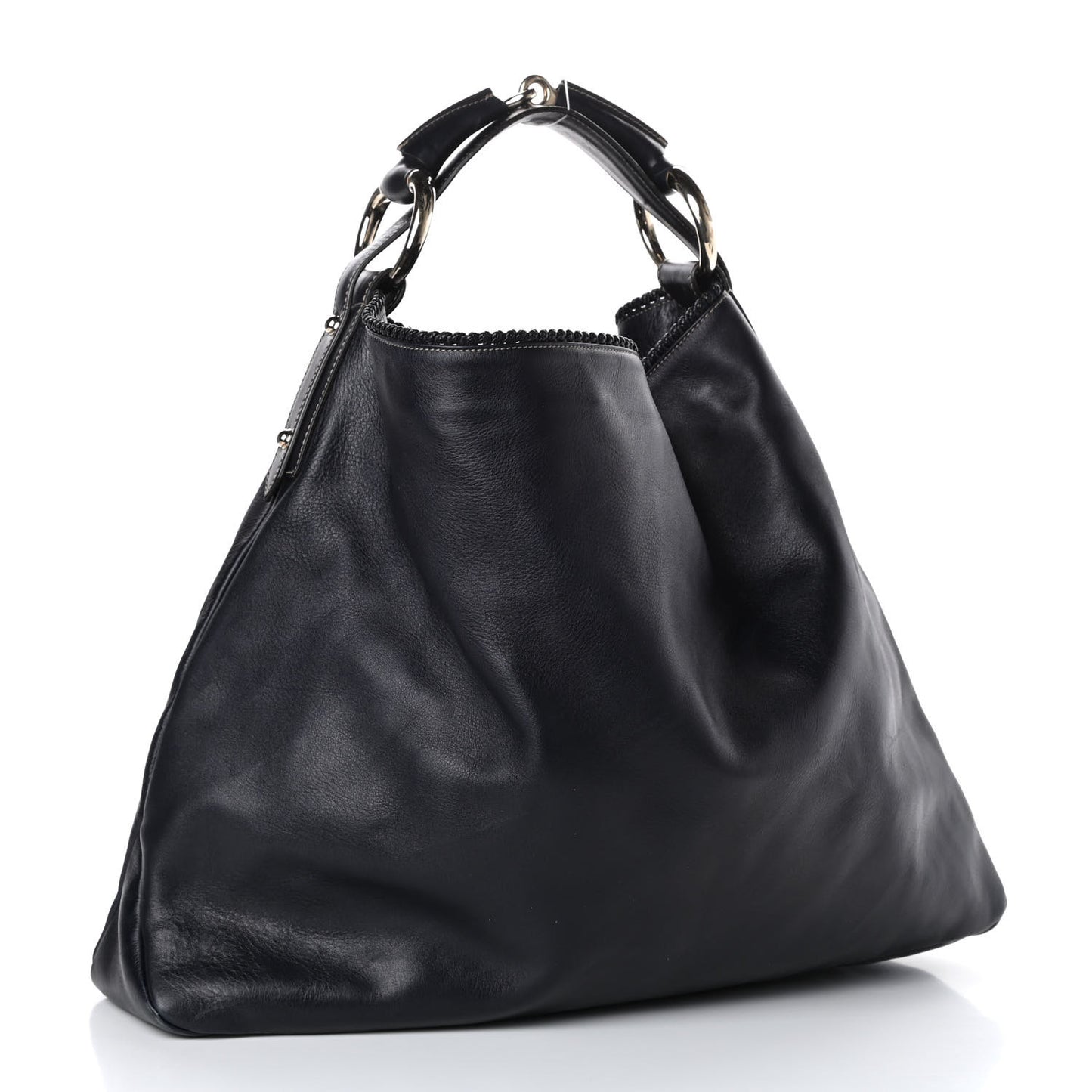 Calfskin Large Horsebit Chain Hobo Black