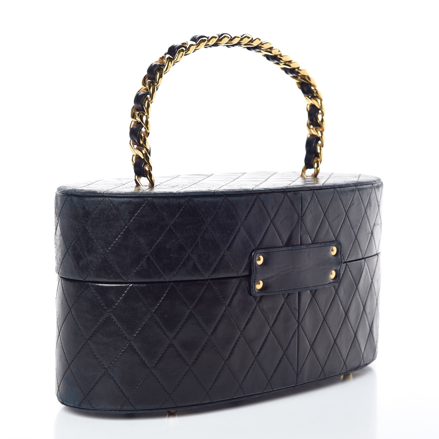 Chanel Lambskin Quilted Oval Vanity Train Case Navy 3 of 22