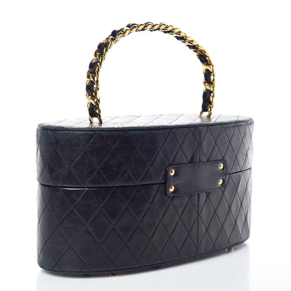 Chanel Lambskin Quilted Oval Vanity Train Case Navy 3 of 22