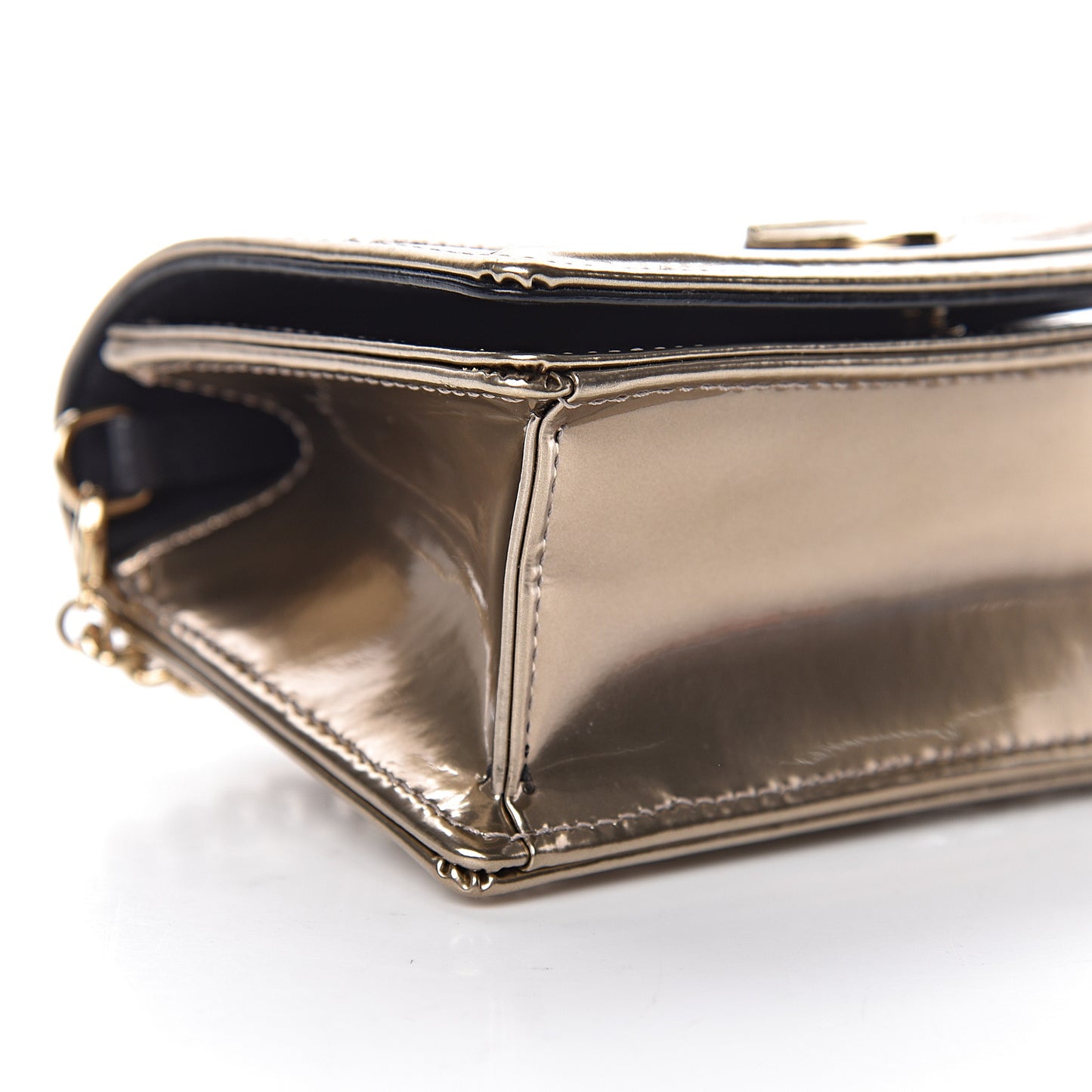 Metallic Patent Micro-Cannage Baby Diorama Flap Bag Champagne