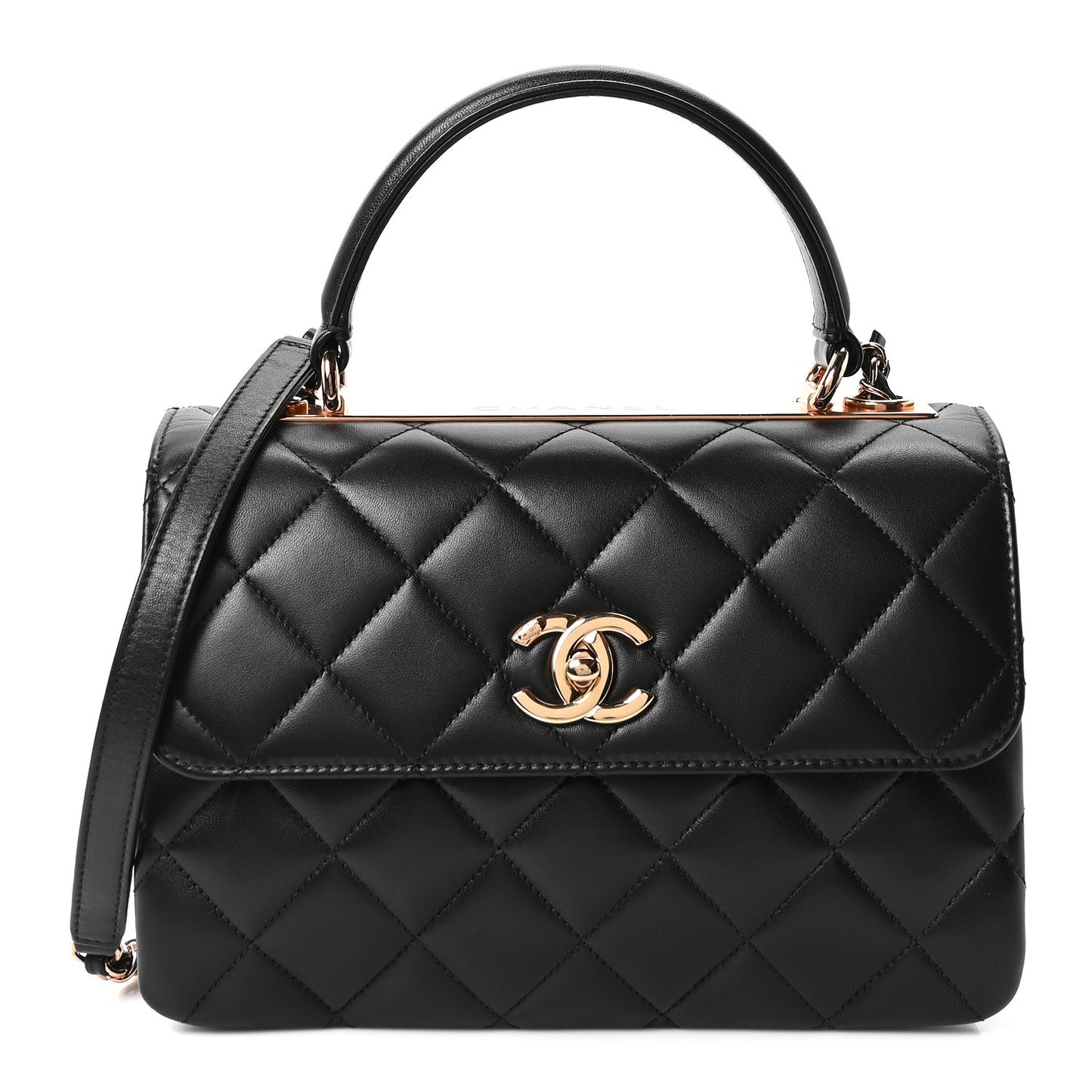 Lambskin Quilted Small Trendy CC Dual Handle Flap Bag Black