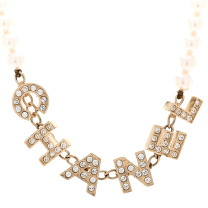 Chanel Pearl Crystal CC Logo Choker Necklace Gold 4 of 5
