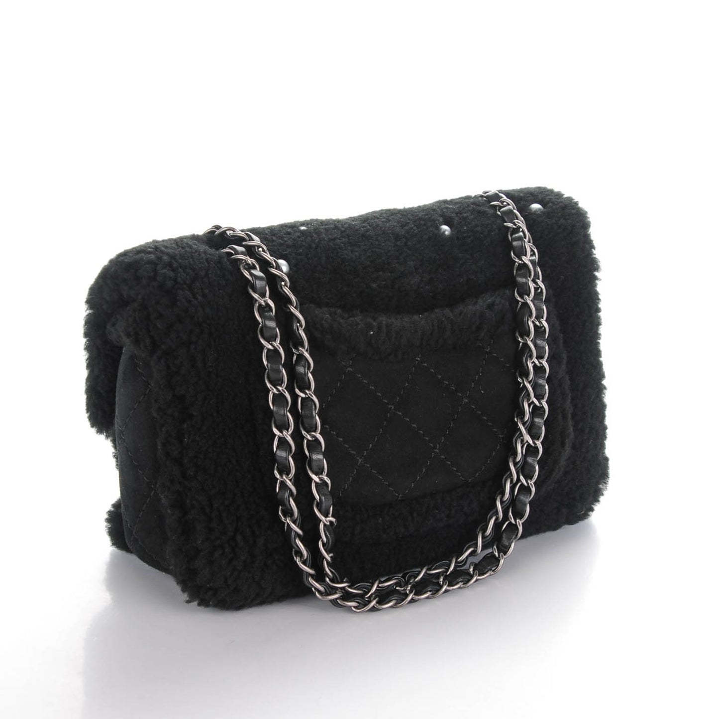 Shearling Lambskin Pearl Flap Black