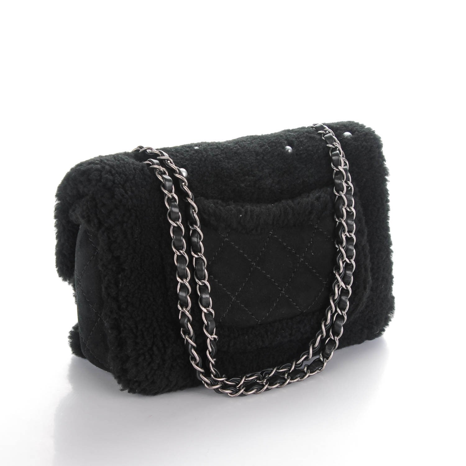 Chanel Shearling Lambskin Pearl Flap Black 4 of 8