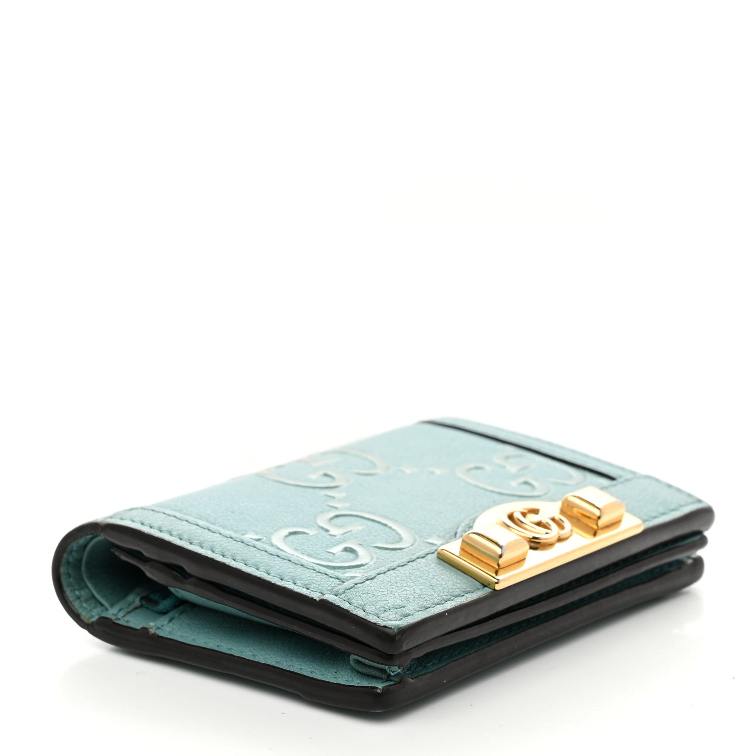 Gucci Wonka Grain Calfskin GG Monogram Embossed Card Case Wallet Dusty Azure 4 of 9